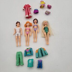Polly Pocket Lot of Vintage Dolls & Clothing - Boy Doll - 14 pcs